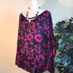 Beautiful 4X Magenta and Black Cold Shoulder Long Sleeve Blouse